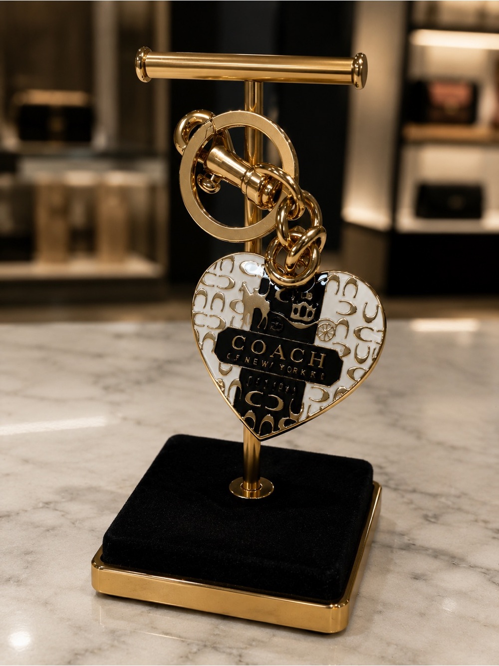 Coach Fashion Gold-Tone Heart Keychain with White Enamel
